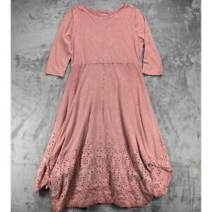 Soft Surroundings Casablanca Maxi Dress Sz PL 3/4 Sleeves Pink Boat Neck Eyelet